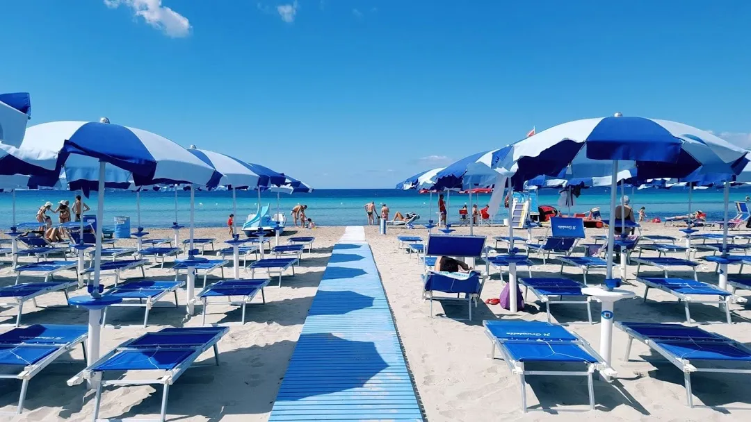 Beach umbrellas and sunbeds in Letojanni